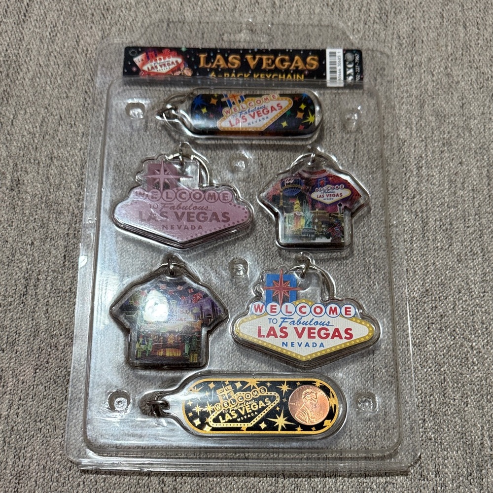 Las Vegas 6 Pack Double Sided Keychain  Set - Multicolor